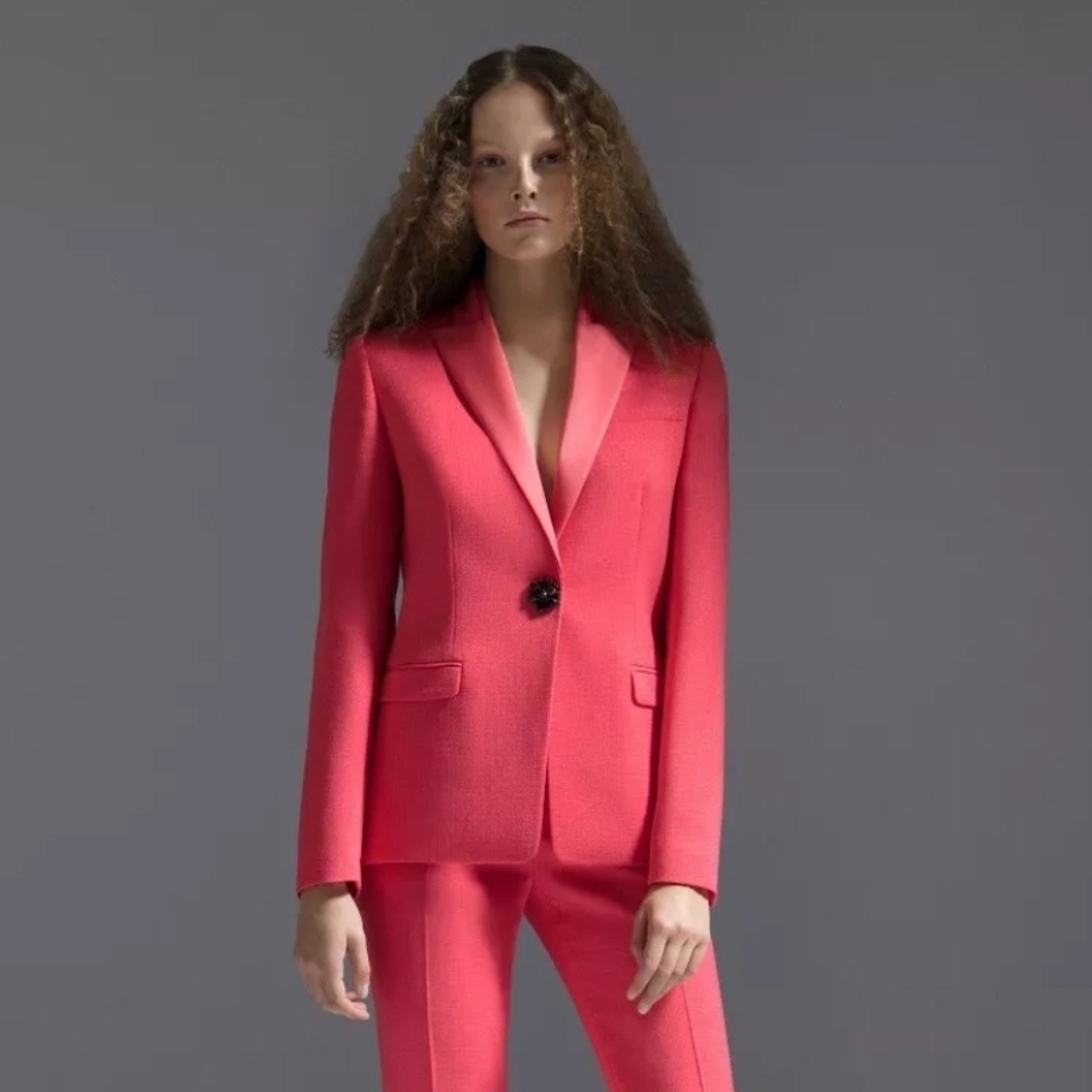 Escada satin peak lapel jewel button wool tuxedo jacket blazer Size 40